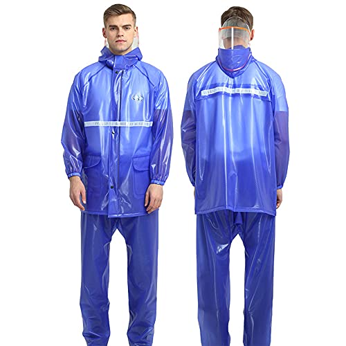 LGESR Ultraleichter Regenanzug für Herren Damen, Wasserdichter Kapuzen-Regenmantel mit Reflektierenden Streifen, Zweiteilige Regenbekleidung (Jacke & Hosenanzug) (Color : Navy blau, Size : XXL) von LGESR
