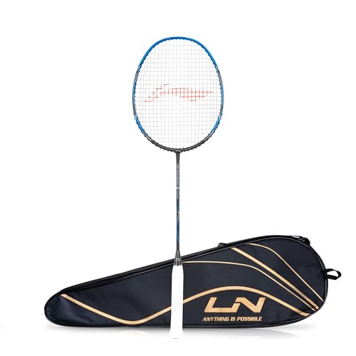 Li-Ning 3D Calibar X Combat Carbon Graphit besaiteter Badmintonschläger, 85 g, 13,6 kg Saitenspannung und kostenlose vollständige Abdeckung (schwarz/limettengrün) von LI-NING