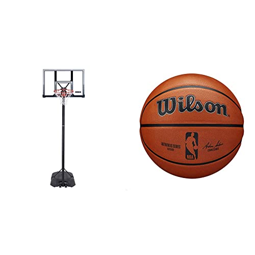 Lifetime 90001 Basketballanlage Boston Portable & Wilson Basketball NBA Authentic Series, Outdoor, Tackskin Gummi, Größe: 7, Braun von LIFETIME