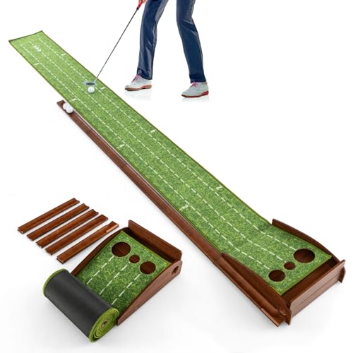 LIFEZEAL Golf Putting Matte, Golfmatte mit Löchern, Tragbarer Golf Übungsmatte mit automatischer Rückkehr, Golfübungsgeräte mit 3 Bälle, Golf Matte für den Innenbereich & Außenbereich (3 Löcher) von LIFEZEAL