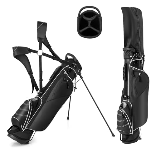 LIFEZEAL Golftasche, Tragbare Standtasche mit 4-fachen Trennwänden, Golf Stand Bag mit Verstellbarer Schultergurte, Leichte Golfschlägertasche für Herren & Frauen, Schwarz von LIFEZEAL