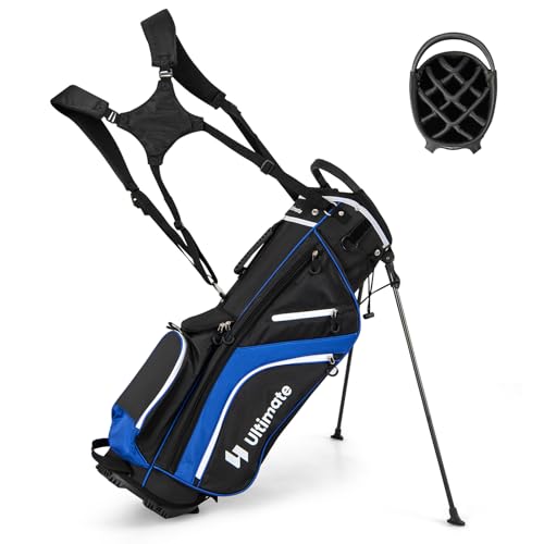 LIFEZEAL Golftasche mit Ständer, Golfschlägertasche mit 14 Fächern, Cartbag Golf mit doppelten Trägern, 6 Reißverschlusstaschen & Regenhülle, Standtasche für Männer & Frauen (Blau) von LIFEZEAL