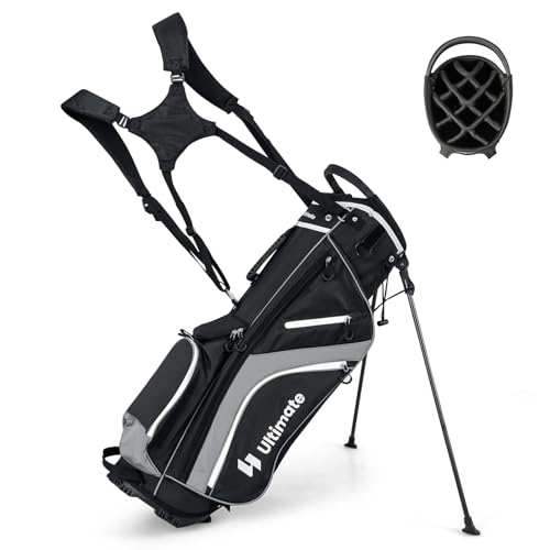 LIFEZEAL Golftasche mit Ständer, Golfschlägertasche mit 14 Fächern, Cartbag Golf mit doppelten Trägern, 6 Reißverschlusstaschen & Regenhülle, Standtasche für Männer & Frauen (Grau) von LIFEZEAL