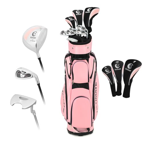 LIFEZEAL Komplettes Golfset für Damen, Golfschlägersätze mit Golftasche für Rechtshänder, Golfschläger-Set mit Fahrer 1#, Fairway 3#, Hybrid 4#, Eisen Zink 6-9#, Eisen Zink P#, Putter, Rosa von LIFEZEAL