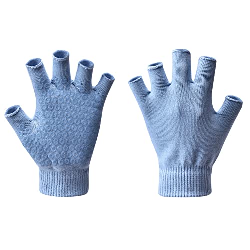 LIZHOUMIL Rutschfeste Yoga-Pilates-Handschuhe für Damen, 1 Paar fingerlose Yoga-Handschuhe mit Silikon-Punkten, Workout-Handschuhe für das Training blau von LIZHOUMIL