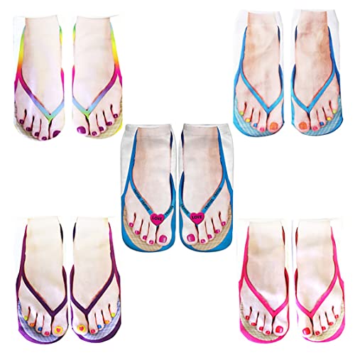LIZZOT 5 Paare Flip Flop Socken 3D ManiküRe Druck Lustige Versteckte Komfort Laufsocken Damen Personalisiert Geschnitten von LIZZOT