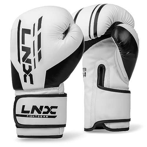 LNX Boxhandschuhe Challenge 8 10 12 14 16 Oz - Männer, Frauen, Kids Kickboxen Boxen Muay Thai MMA Kampfsport UVM (Ice White (101), 14 Oz) von LNX