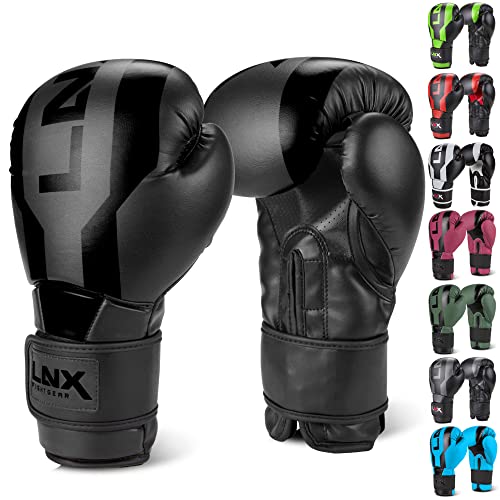 LNX Boxhandschuhe Stealth - Männer Frauen 8 10 12 14 16 Oz - ideal für Kickboxen Boxen Muay Thai MMA Kampfsport UVM Ultimatte Black (002) 12 Oz von LNX