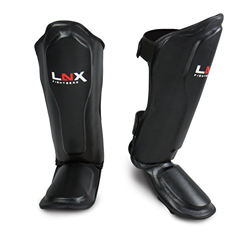 LNX Schienbeinschoner Muay Thai Pro Fight - Schienbeinschutz für Kampfsport Kickboxen Spannschützer S M L XL schwarz Herren Damen von LNX