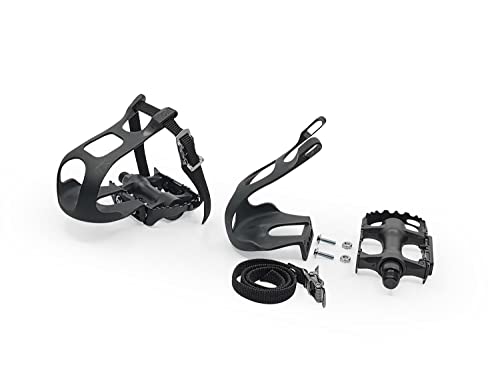 Singlespeed Fahrradpedale mit Schlaufen aus Eloxiertem Aluminium komplett schwarz Pedalhaken mit verstärkten Nylongurten Fahrradpedale von LOEVELOSI