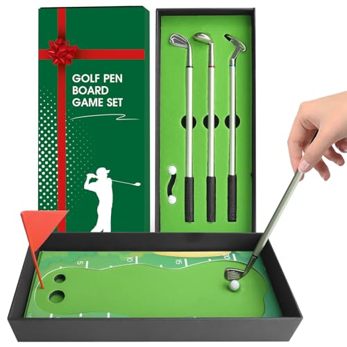 LOVMEAD Mini Golf Stifte Set 3-teiliges, Desktop Golfschläger Kugelschreiber Golfbälle Stift Geschenk für Golfclubs (Grün-Golf Stifte Set) von LOVMEAD