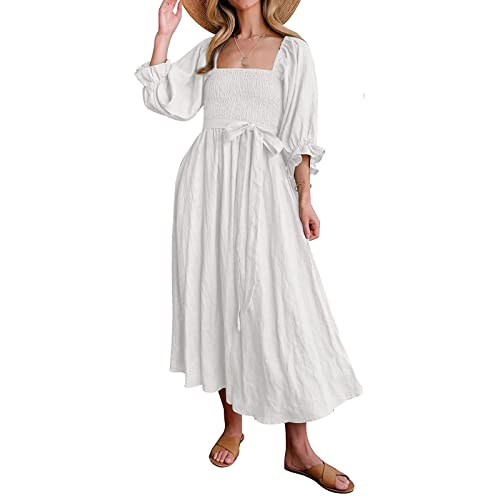 LTHTX French Ruffled Lantern Sleeves Multi-wear Dress, Elastic Belt Retro Sleeve Reversible Dress Maxi Elegant Dresses for Women (White,M) von LTHTX