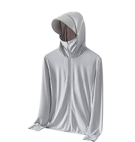 LTHTX Lightweight Sun Protection Clothing for Men and Women, Long Sleeve Ice Silk Zip Up Sun Protection Hoodie with Pockets (Men-Light Grey,4XL) von LTHTX