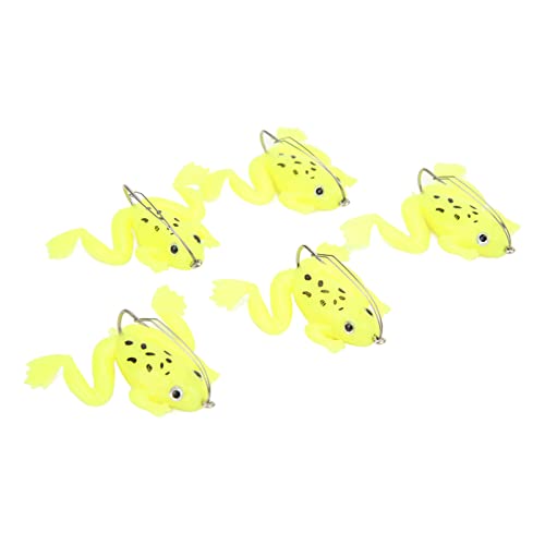 Froschköder, Weich, Lebensecht, Künstlicher Gummi-Schwimmköder mit Haken Zum Angeln, 5 Stück, 3 G (Fluoreszierendes Gelb) von LUCKDANO