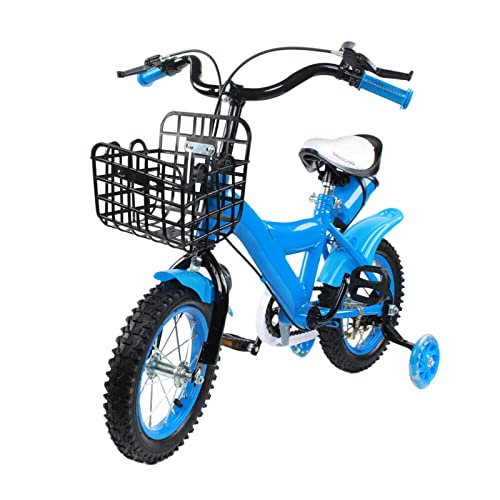 LUNICASHA Kinderfahrrad 12 Zoll Fahrrad für Mädchen und Jungen 12" Kinder Fahrrad mit Stützräder und Aufbewahrungskorb Kinderrad Kinderfahrräder Blau von LUNICASHA