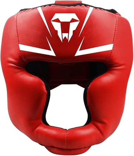 LangRay Boxen Kopfschutz für Kinder, Leder Boxhelm Thaiboxen Gesichtsschutz Hoher Schlagdämpfung mit Perfekter Sicht und Gute Schweißaufnahme für Kampfsport MMA Boxen Kickboxen Sparring,Rot,S von LangRay