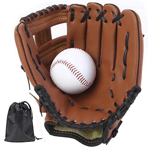 LeapBeast Baseball Handschuhe - Softball Handschuhe mit Einem Ball, Erwachsenen Baseball Training Wettbewerb Handschuh Verdicken Dauerhaft Softballhandschuhe für Kinder Erwachsene (Braun B, 10,5 Zoll) von LeapBeast