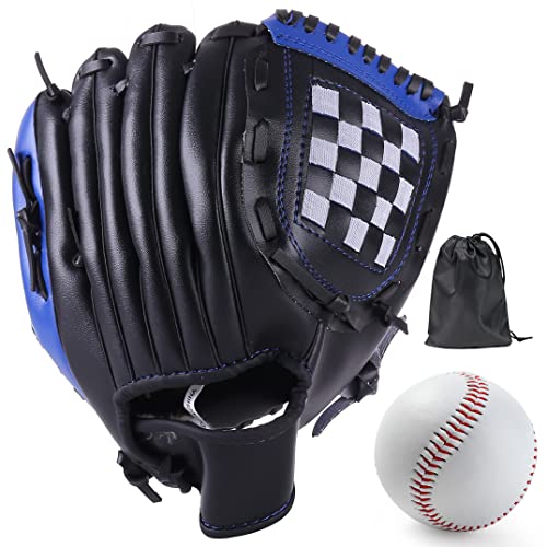 LeapBeast Baseball Handschuhe - Softball Handschuhe mit Einem Ball, Erwachsenen Baseball Training Wettbewerb Handschuh Verdicken Dauerhaft für Kinder Erwachsene (Schwarz-Blau, 10,5 Zoll) von LeapBeast