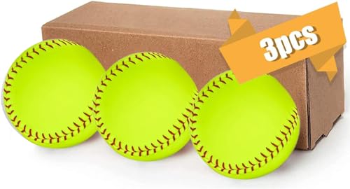 LeapBeast Softball Ball Anfänger, 12'' Sportübungs-Softbälle PU-Oberflächenkorkkern, Offizielle Größe und Gewicht des Softballs für Jugendtrainingspraxis (3STK) von LeapBeast