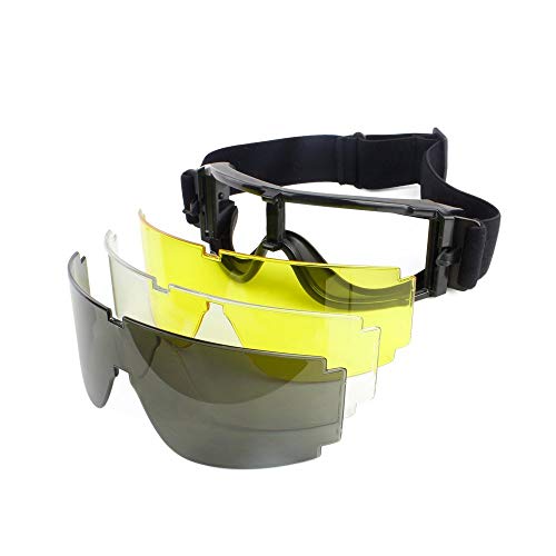 Taktische Airsoft Goggle Jagd Military Paintball Wind Staub Schutz Schutzbrille-Motorrad Brille Gläser 3 Linse Outdoor Wandern Sonnenbrille von Lejie