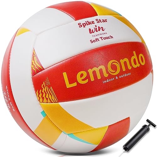 lemondo Volleyball rot gelb PU Leder weich Design offizielle Größe 5 wasserdicht Beachvolleyball Strandsport Indoor Outdoor Sommergeschenk von lemondo