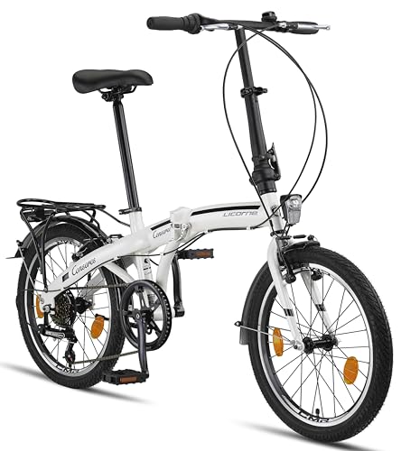 Licorne Bike CONSERES Premium Faltrad, Klapprad in 20 Zoll - Fahrrad für Herren, Jungen, Mädchen und Damen - 6 Gang-Schaltung - Hollandfahrrad - Weiß/Schwarz von Licorne Bike
