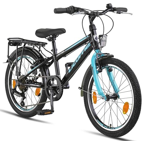 Licorne Bike Carter Premium Mountainbike in 20 Zoll Fahrrad für Kinder Mädchen Jungen 6 Gang Shimano Schaltung (Kinderfahrrad, Schwarz/Blau) von Licorne Bike