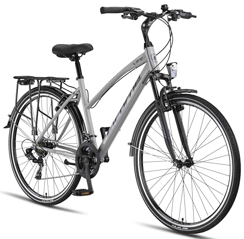 Licorne Bike Premium Trekking Bike in 28 Zoll - Fahrrad für Jungen, Mädchen, Damen und Herren - Shimano 21 Gang-Schaltung - Mountainbike - Crossbike - Life-L-V - Grau/Schwarz von Licorne Bike