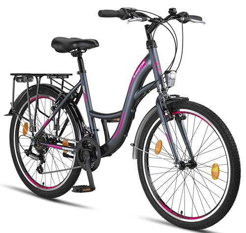 Licorne Bike Stella Premium City Bike in 24,26 und 28 Zoll - Fahrrad für Mädchen, Jungen, Herren und Damen - 21 Gang-Schaltung - Hollandfahrrad Citybike (Anthrazit, 24.00) von Licorne Bike