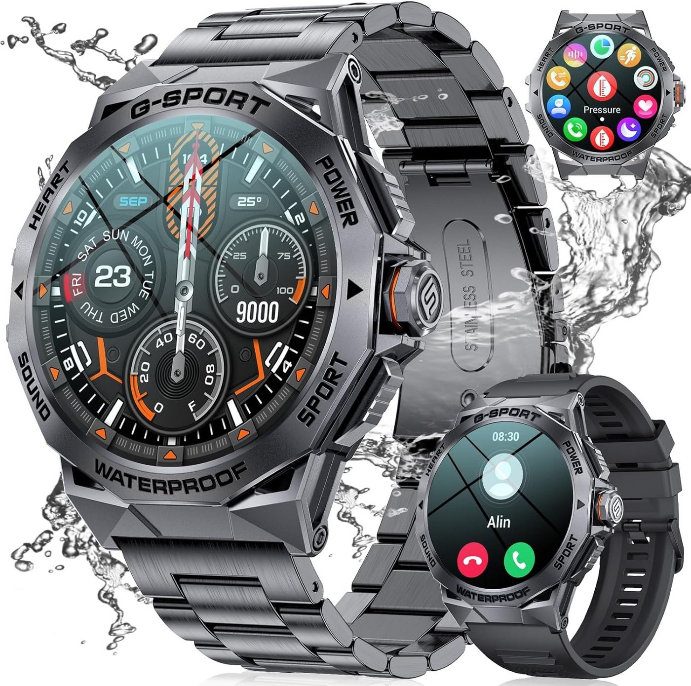 Lige 400 mAh Männer's Smartwatch (1,43 Zoll, Android / iOS), Mit Bluetooth-Anrufsprachchat Always-on-Display von Lige