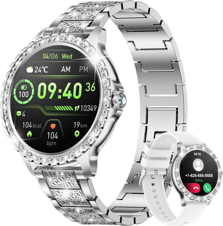 Lige Fur Damen Bluetooth Anrufe Smartwatch (1.32 Zoll, Android / iOS), Mit 100+ Sport Fitness TrackerTouch Screen Herzfrequenz Schlaf Monitor von Lige