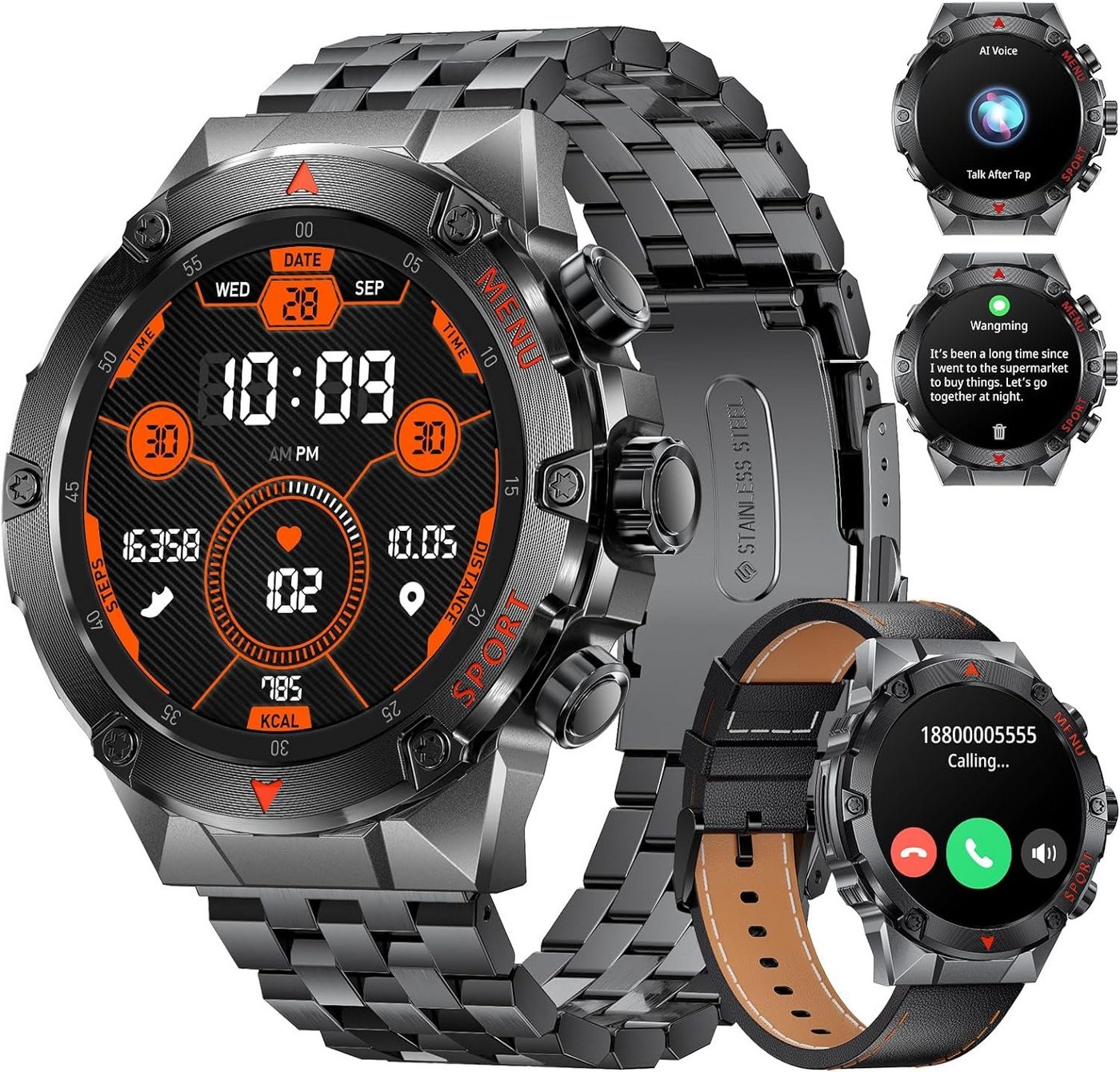 Lige Fur Herren mit Telefonfunktion Touchscreen 400mAh Outdoor Sport Smartwatch (1.43 Zoll, Android / iOS), mit Herzfrequenzmonitor/Schlafmonitor/ IP68 Wasserdicht 120 Sportmodi von Lige