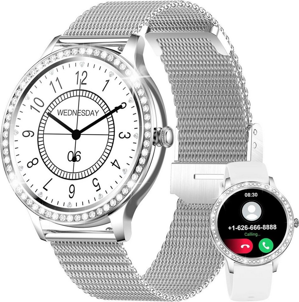 Lige Smartwatch (1,32-Zoll-LCD-Touchscreen, Zoll, Andriod iOS), Diamant Touchscreen FitnessTracker Wasserdicht BlutdruckHerz frequenz von Lige