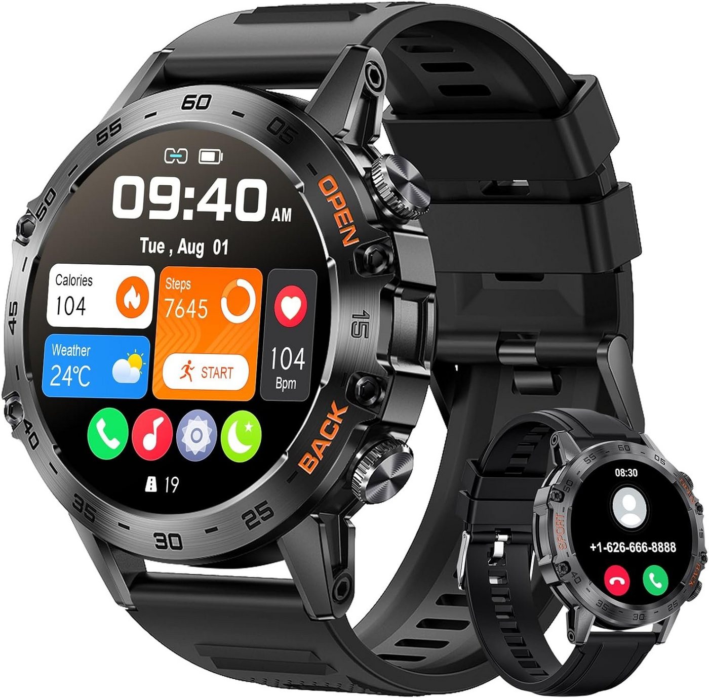 Lige Smartwatch (1,39 Zoll, Android iOS), Herren mit Telefonfunktion AMOLED-Bildschirm Fitnessuhr mit Blutdruck von Lige