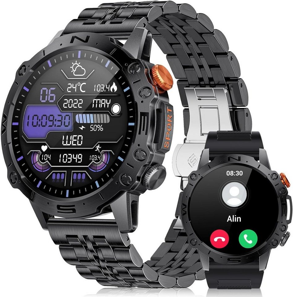 Lige Smartwatch (1,43 Zoll, Android, iOS), mitTelefonfunktion Fitnessuhr IP68 Wasserdicht Schrittzähler Sportmodi von Lige