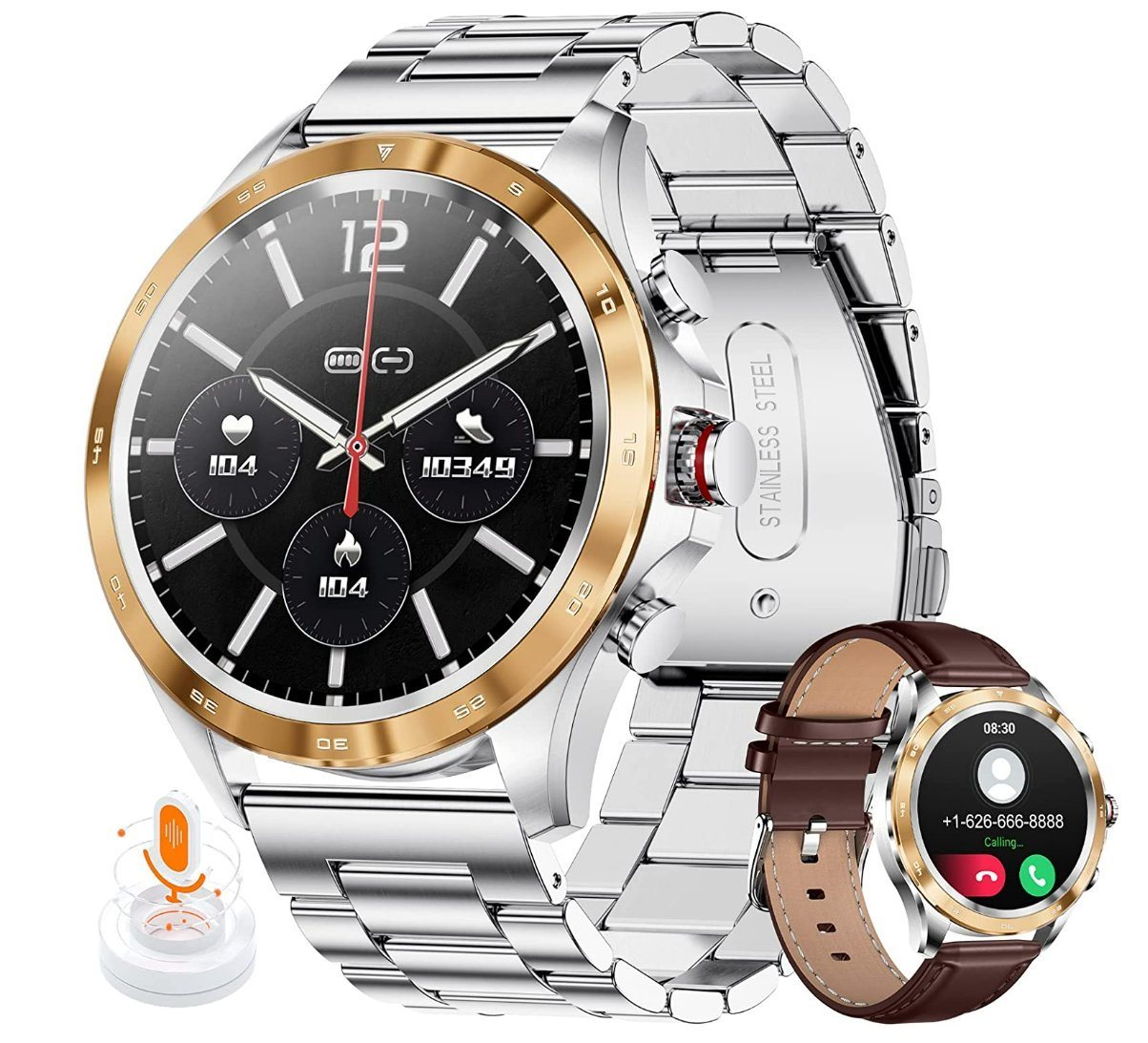 Lige Smartwatch (iOS Android), Elegante Smart Watch Herren Mit Telefonfunktion iOS Android Rund von Lige