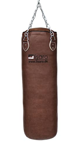 Lisaro Profi Boxsack/Sandsack 150cm | geeig. für Jede Sportart | Ca. 40 kg | gefüllt | inkl. Vierpunkt - Stahlkette | Material Kunstleder (Vinyl) | Studioqualität | Braun von Lisaro