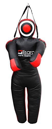 Lisaro Straps Trainings-Dummy Gr. S -130cm vorgefüllt | Box-Dummies | mit Schlaufen (Straps) | schwarz-rot | GEFÜLLT | hängend | Grappling, Boxen, Kampfsport, Jiu-Jitsu, Wrestling, MMA von lisaro