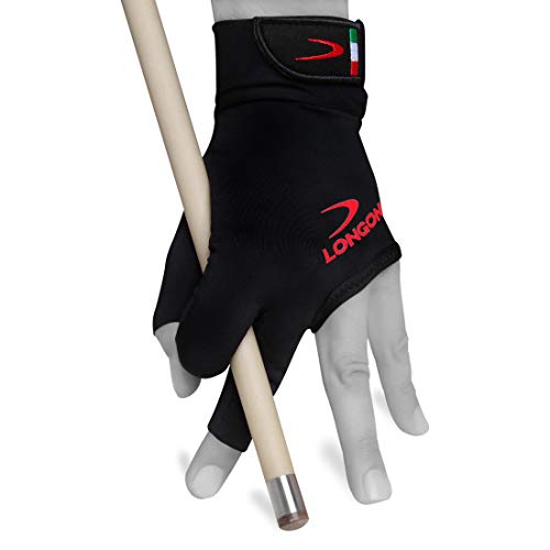 Longoni Black Fire 2.0 Billard-Queue-Handschuh, für linke oder rechte Hand, Schwarz (groß, für Linkshänder) von Longoni