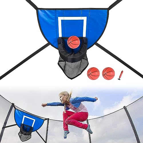 Basketballkorb für Trampolin, Mini-Basketballkorb mit 4 Gurten, tragbares Basketball-Brett, Mini-Basketballkorb für Trampolin (mit 1 Pumpe + 3 Basketball) von Longzhuo