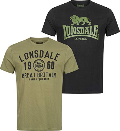 Lonsdale Herren Bangor Double Pack T Shirt, Black/Olive, M EU von Lonsdale