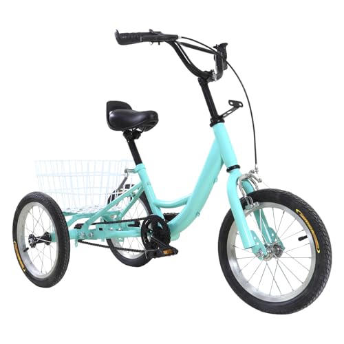 Loohacp 14 Zoll Kinderfahrrad 3 Rad-Dreirad der Dreirad Fahrrad mit Einkaufskorb,Verstellbarer Lenker und Sattel,Hält bis zu 110 lbs kann zur Unterhaltung, zum Einkaufen von Loohacp