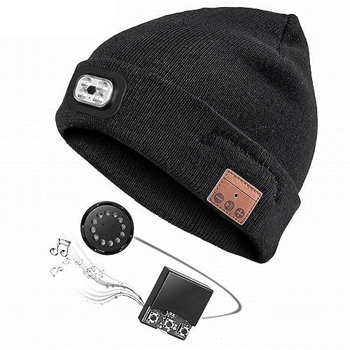 Loufy Für das Schneeschaufeln im Winter: Warme Bluetooth-Kopflichtmütze mit LED-Musikkappenlautsprechern und Mikrofon-Ohrhörern von Loufy