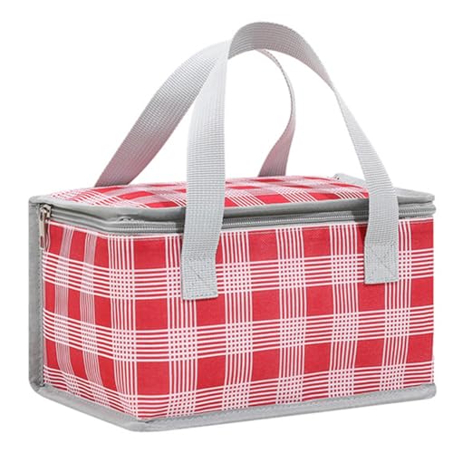 Lovehomily Picknickkorb-Tasche mit großem Fassungsvermögen, multifunktional, isolierte Picknicktasche, Zwei Reißverschlüsse, Karierte Lunch-Einkaufstasche for Outdoor-Strandgrillen (rot) von Lovehomily
