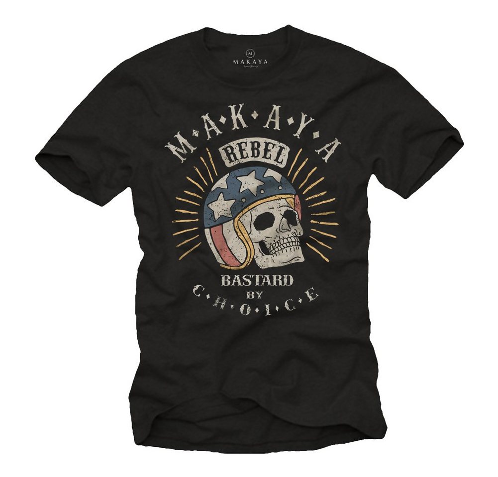 MAKAYA Print-Shirt Motorrad Helm Coole Lustige Sprüche Totenkopf Skull Biker Bekleidung mit Druck, aus Baumwolle von MAKAYA