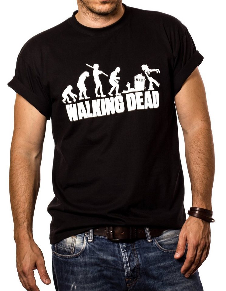 MAKAYA Print-Shirt Zombie Evolution Gamer T-Shirt Herren Walking Dead Nerd Männer mit Druck, aus Baumwolle von MAKAYA