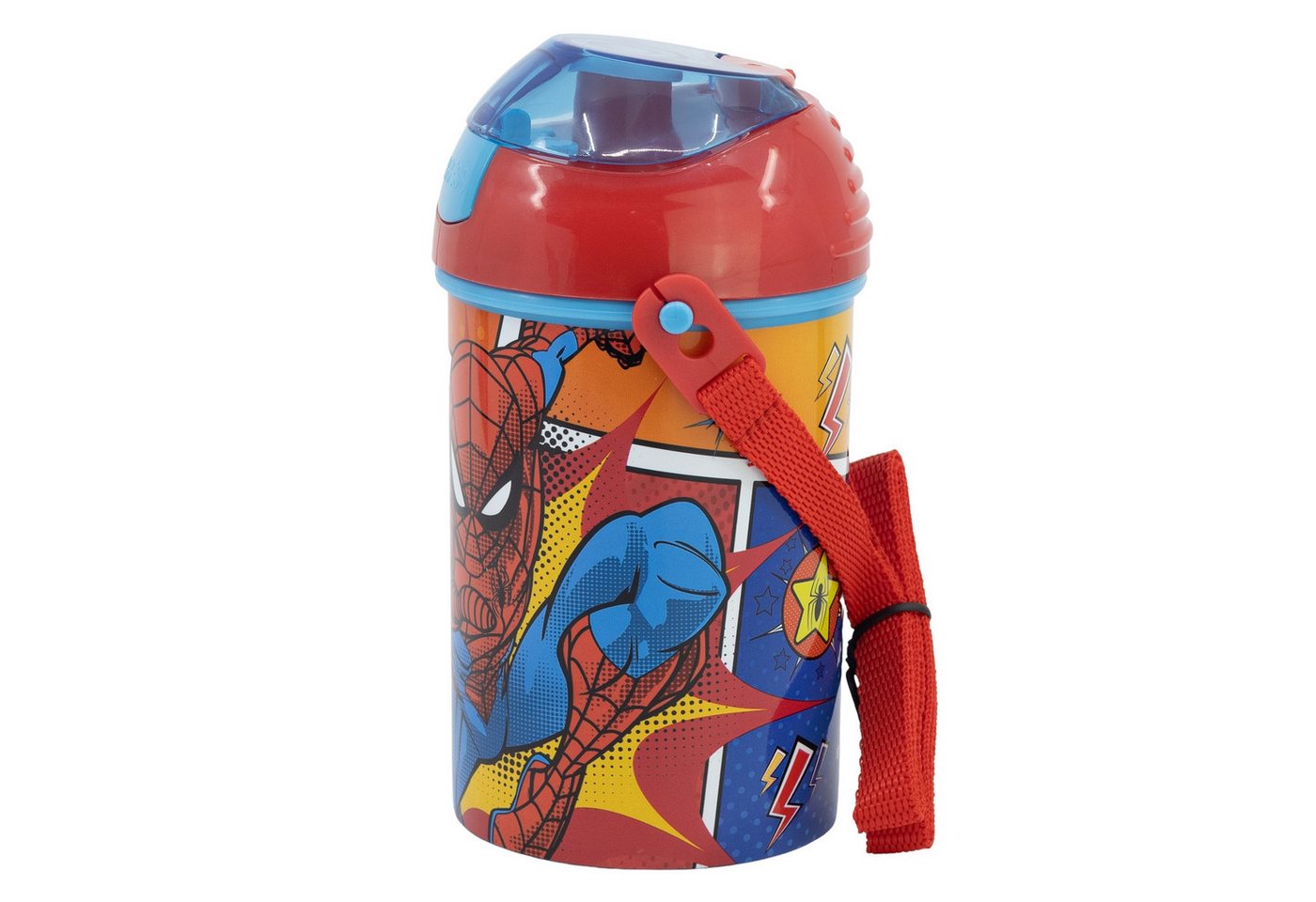 MARVEL Trinkflasche Marvel Spiderman Wasserflasche Flasche mit Trinkhalm Gurt 450 ml von MARVEL