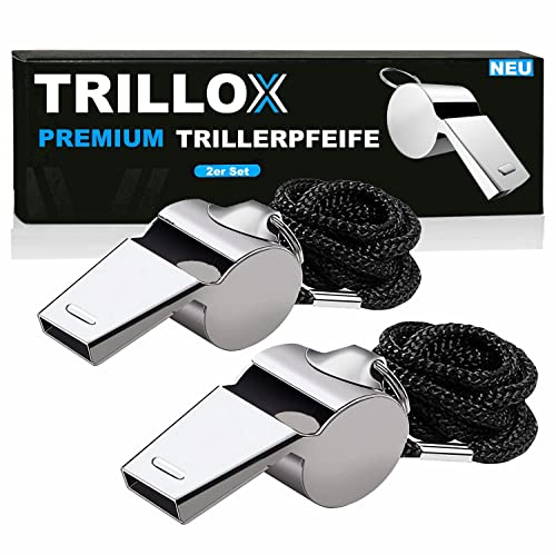TRILLOX Trillerpfeife Set Schiedsrichterpfeife Metall Notfallpfeife Trainingspfeife Signalpfeife [2er Set] von MAVURA