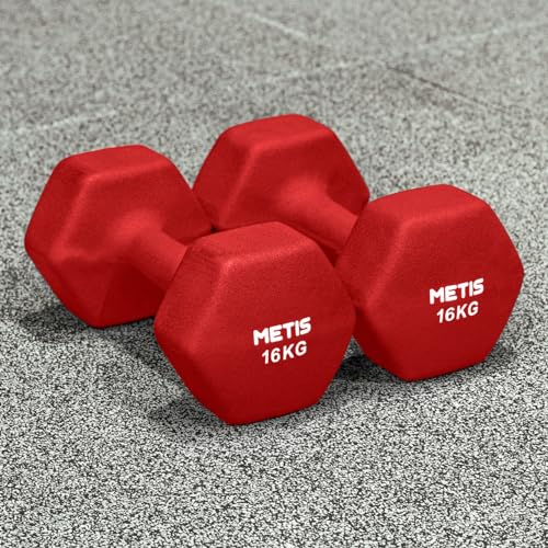 METIS Neopren Hex Hanteln Set - Verschiedene Größe | 0,5kg -16kg | Kurzhanteln zu Hause (16kg) von METIS