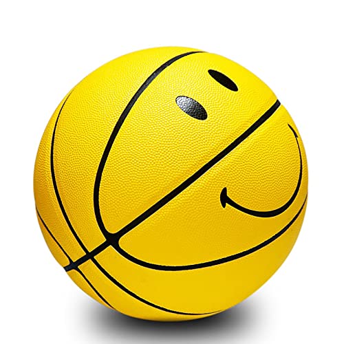 MINDCOLLISION 5/6/7 Lächeln Basketball, PU weiches Leder Basketball, gutes Dribbling und Schießen, Geburtstag, geeignet für drinnen und draußen Spielen,Gelb,No. 6 von MINDCOLLISION